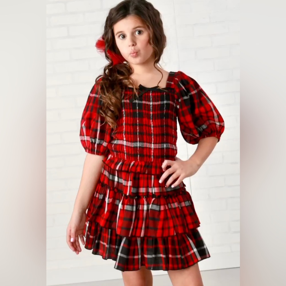 Ooh! La, La! Couture Plaid Red Kids 2 piece top and skirt - size 5